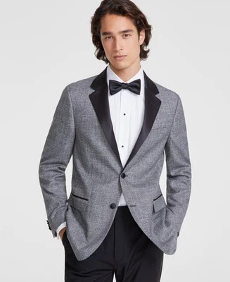 Vince Camuto Mens Slim fit Dinner Jacket Blazer 38 S Silver Grey Plaid Stretch - Image 1 of 2