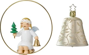 Wendt&Kühn - Engel im Ring mit Bäumchen und Glocke; Glasglocke, silber - Bild 1 von 1