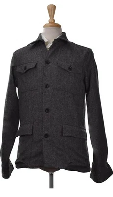 Sid Mashburn Mens Wool Tweed Herringbone Military Jacket Coat Size XL $595 - Image 1 of 4