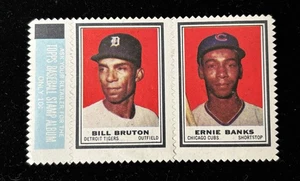 1962 Topps Baseball Stamp Panel W/Tab MT Ernie Banks Chicago Cubs & Bill Bruton - Picture 1 of 2