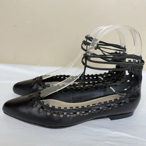 Via Spiga Black Leather Ballet Flats Crisscross Lace Up Shoes Size 6M - Picture 1 of 9