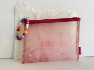 Benefit Bead Handle Mesh Pouch Mesh Makeup Cosmetic Bag Pink Multi-Colored New - Bild 1 von 2