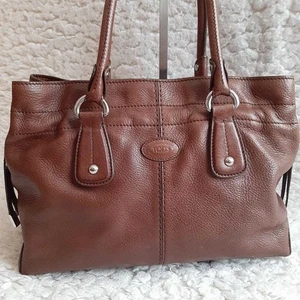 Tod's Tote Bag Leather Shoulder Bag Brown A4 Casual Pre-Owned From Japan - Picture 1 of 14
