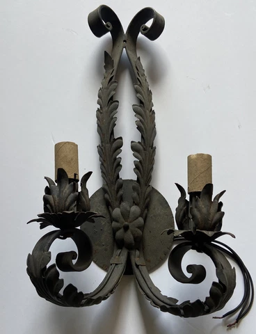 Vintage 1920-30s  DOUBLE WALL SCONCE Popular KREISSLE FORGE ORNAMENTAL IRON Cover