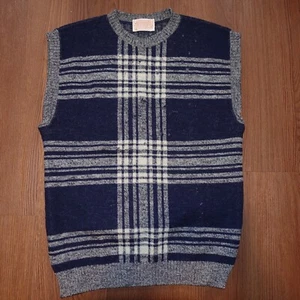 Vintage 60s Pendleton 100% Virgin Wool Sweater Vest Sz M Sleeveless Blue - Picture 1 of 5