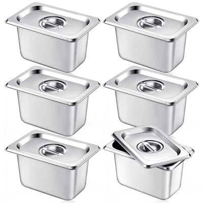 6 Pack Stainless Steam Hotel Pan with Lid Steam Table Pan Restaurant Supplies... - Image 1 of 4