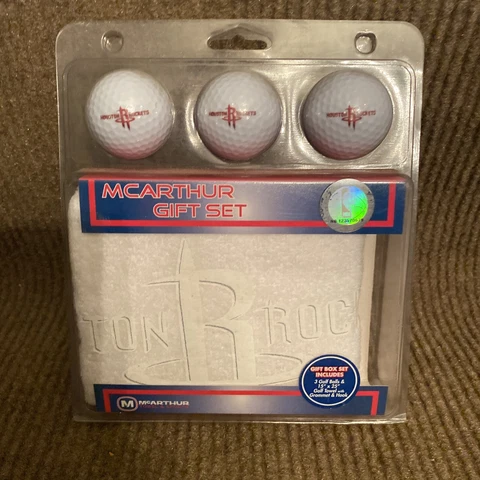 McArthur golf gift set  houston rockets nba  3 Golf Balls &golf Towel Cover