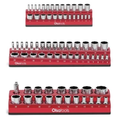 Olsa Tools 3PSc Magnetic Socket Organizer Holds 75 Socket Metric Red - Image 1 of 4