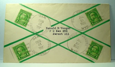 1935 FOUR CORNERS WYO Fancy STAMPS IN ALL 4 CORNERS Style Cover COOL PIECE - Image 1 of 2