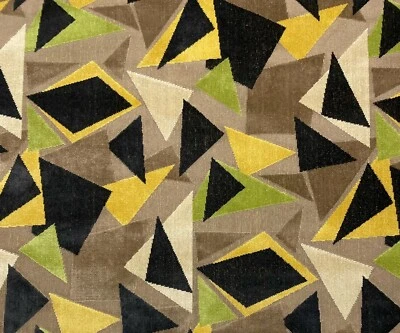 CLARENCE HOUSE MURANO BROWN GREEN GEO MODERN LINEN VELVET FABRIC BY YARD 50"W - Image 1 of 4