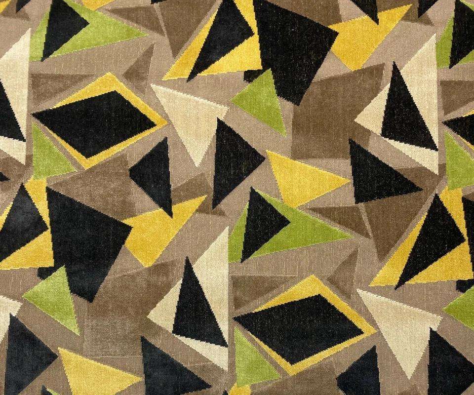 CLARENCE HOUSE MURANO BROWN GREEN GEO MODERN LINEN VELVET FABRIC BY YARD 50"W - Image 1 of 4