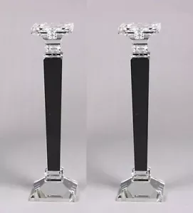 Kristall Kerzenhalter quadratisch schwarz Kegel oder Stumpenkerze 4" Quadrat 18" hoch Set/2 - Bild 1 von 4