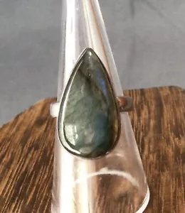 sterling Silver WOMENS moonstone RING Sz 6 3/4” solitate teardrop - Picture 1 of 4