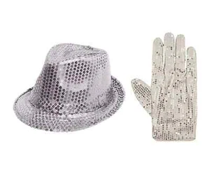 MJ The King Of Pop Fancy Dress Michael Costume Silver Sequin Hat Glove Jackson - Picture 1 of 6