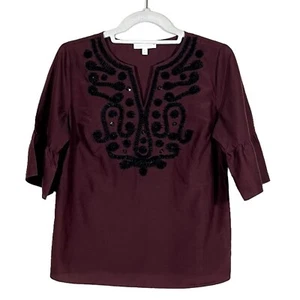 RSVP by Talbots - Damen Gr. XS - lila 3/4 Glockenärmel verziertes Oberteil V-Ausschnitt - Bild 1 von 10