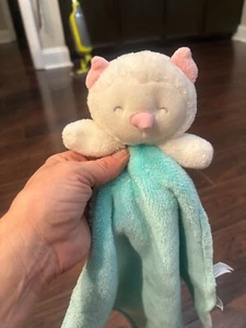 HTF Carters Baby Blanket Owl Aqua White Lovey Security Blanket - Picture 1 of 4