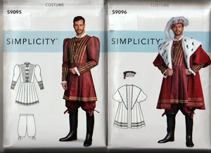 Simplicity Sewing Pattern Men's Costume Doublet Pantaloons Coat Hat 9095 or 9096 - Picture 1 of 5