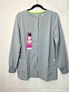 Scrubstar Women's Seasonal Ash Grey Solid Snap Button Warm Up Scrub Jacket