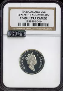 1998 Canada 25 Cents 25c NGC PF69 Ultra Cameo RCM 90th Ann. MAC Quality - Picture 1 of 2
