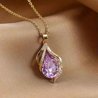 Nuevo Collar Colgante Circón Corte Lágrima Imitación Zafiro Azul Piedras Preciosas Artificiales Foto 1 de 4