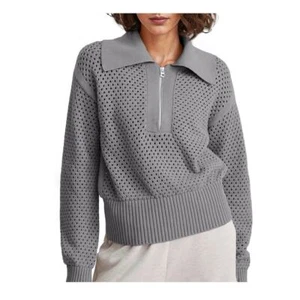 NWOT Women's Half Zip Pullover Sweater Lapel Collar Long Sleeve Knit M - Picture 1 of 3