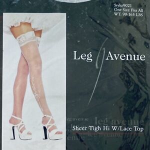 Leg Avenue Sheer Thigh Hi W/Lace Top Women’s One Size 90-165 LBS 9021