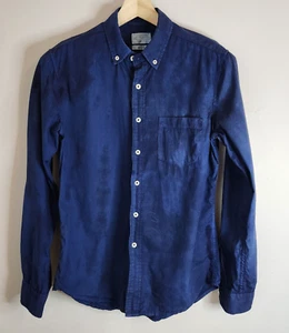 Vanishing Elephant Button Up Shirt Mens Small Blotch "Tie Dye" Long Sleeve Navy - Picture 1 of 6