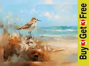 Shorebird by the Sea Art Print 5" x 7" - Coastal Bird Watercolor Decor - Picture 1 of 5