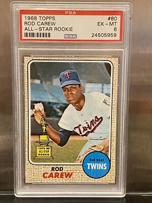 PSA 6 1968 TOPPS HOF #80 ROD CAREW {Flawless Older Slab} All Star Rookie Twins - Image 1 of 3