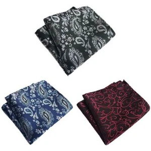 3 PCS Men Polka Dots Paisley Vines Houndstooth Hanky Pocket Square Handkerchief - Picture 1 of 7