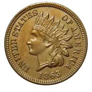 Indian Head Cent/Penny 1863 unzirkuliert postfrisch staatlich Sammlermünze - Bild 1 von 2