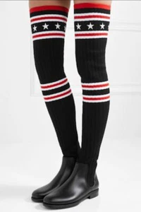 Authentic Givenchy Storm Sock Rain Boots Knit Thigh High Black Red Stars 38 7 - Picture 1 of 11