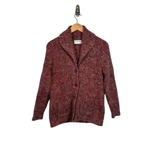 Vintage 100% Rabbit Hair Cardigan Sweater Chunky Knit Tweed Aran Maroon Red - Picture 1 of 5