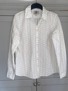 TIMBERLAND Designer Print Blouse Size M Medium Top Shirt White Smart Classy - Picture 1 of 7