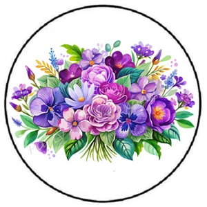 PURPLE FLOWERS ENVELOPE SEALS LABELS STICKERS PARTY FAVORS - Picture 1 of 2