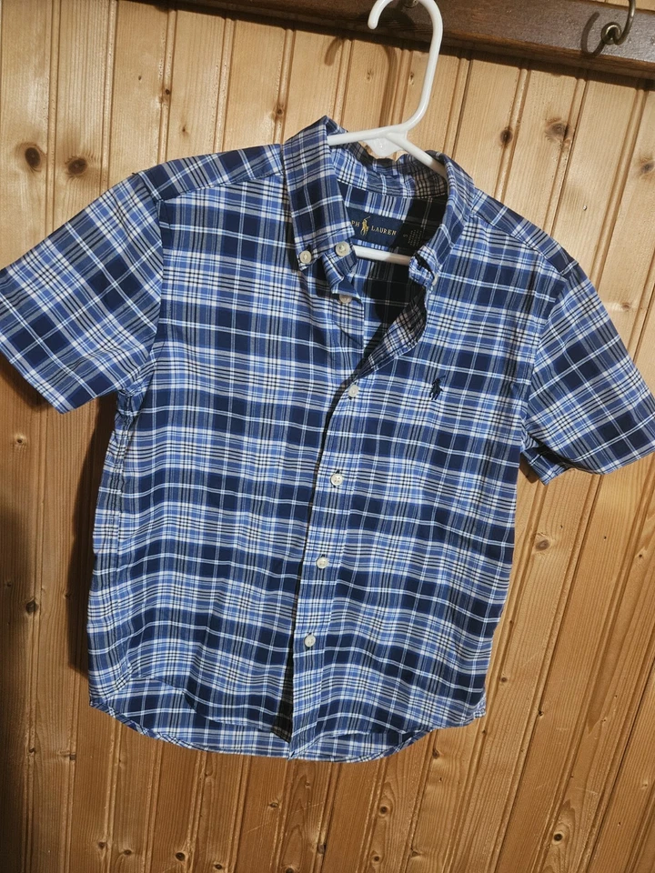 Ralph Lauren Niños Pequeña 8 Camisa Cuello S/S Azul Cuadros NNT Bttn Abajo Pkt Pony 9161☆ Foto 1 de 4