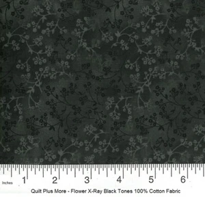 Flower X-Ray Black Tones 100% Cotton Fabric sold by the 1/4 yard off bolt - Picture 1 of 1