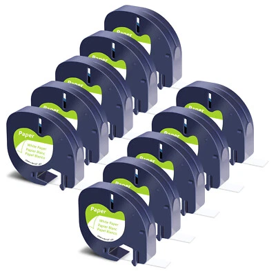 10x Black on White Paper Labels Labelling Tape for DYMO Letratag 12mm 91220 - Image 1 of 4