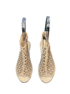 Bettye Muller Duchess Kid Nubuck Tan Raffia Espadrille Wedge Women's 39 US 9M - Picture 1 of 7