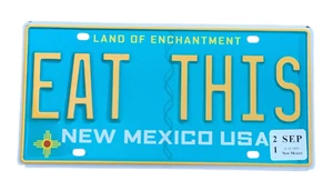 AWARD WINNING TURQUOISE VANITY LICENSE PLATE " EAT THIS " EAT ME - Picture 1 of 1