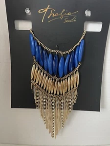 Thalia Sodi Gold Tone Blue & Gold Beads Necklace 20” Rhinestones - Picture 1 of 4