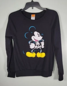 Disney Large Mickey Mouse Skeleton Sweatshirt Sweater Black Jerry Leigh - Picture 1 of 6