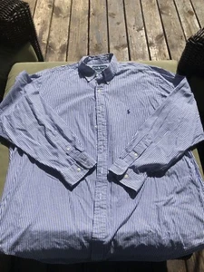 Ralph Lauren Men's Classic Fit 17.5 36-37 Button Down Shirt Blue Stripe B1 - Picture 1 of 3