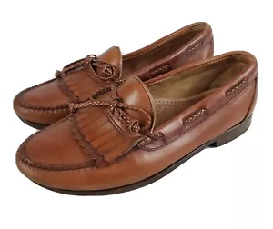 Mocassini kiltie Allen Edmonds Woodstock US 9 D in pelle marrone con cravatta intrecciata Made USA - Foto 1 di 12
