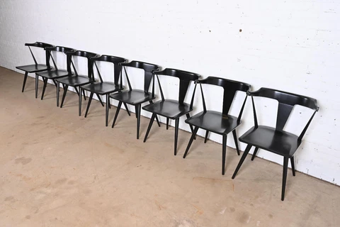 Paul McCobb Planner Group Black Lacquered T-Back Dining Chairs, Set of Eight Cover