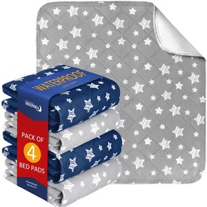 Waterproof Bed Pads 34"x36" 4 Pack Absorbent Pads Non Slip for Incontinence - Picture 1 of 21