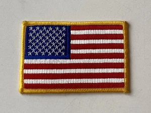 AMERICAN FLAG PATCH embroidered iron-on/Sew-on GOLD BORDER USA US United States - Picture 1 of 5