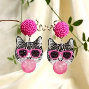 Pendientes para gato chicle gafas de sol funky novedad pendientes colgantes - Imagen 1 de 2