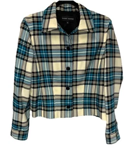 NWT $242 Randy Kelmper Blue & White, Plaid, Button, Short, Jacket Blazer Sz 8 - Foto 1 di 10