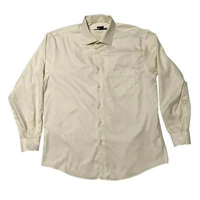 Pronto Uomo Dress Shirt Mens 17.5 34/35 Cream Non Iron Cotton Long Sleeve FLAW - Image 1 of 4